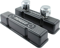 Moroso 68371 Black Cast-Aluminum Ribbed Valve Cover (SBC, Tall, 2 Breather Tubes)