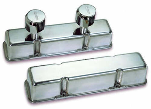 Moroso 68374 Polished Cast-Aluminum Ribbed Valve Cover (SBC, 3.5 Tall, 2 Breather Tubes)