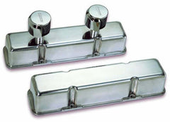 Moroso 68374 Polished Cast-Aluminum Ribbed Valve Cover (SBC, 3.5 Tall, 2 Breather Tubes)