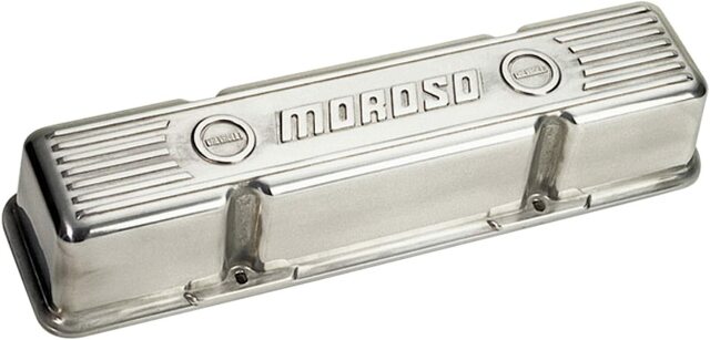 Moroso 68401 Polished Cast-Aluminum Ribbed Valve Cover (SBC, 3.5 Tall)