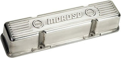 Moroso 68401 Polished Cast-Aluminum Ribbed Valve Cover (SBC, 3.5 Tall)