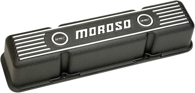 Moroso 68411 Black Cast-Aluminum Ribbed Valve Cover (SBC, 3.5 Tall)