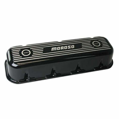 Moroso 68432 Black Cast-Aluminum Ribbed Valve Cover (BBC, Tall)