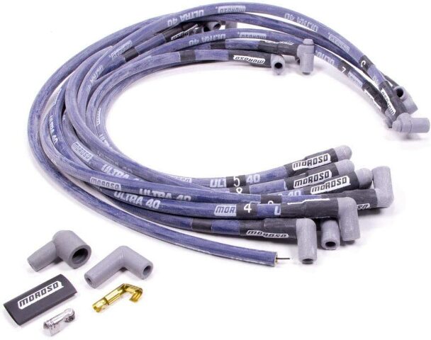 Moroso 73602 Ultra 40 Blue Custom Wire Set (Sleeved, SBC, Over VC/HEI, 90? Boots)