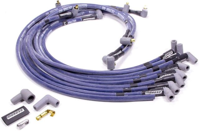 Moroso 73605 Ultra 40 Blue Custom Wire Set (Sleeved, SBC, Under Header/Non-HEI, 90? Boots)