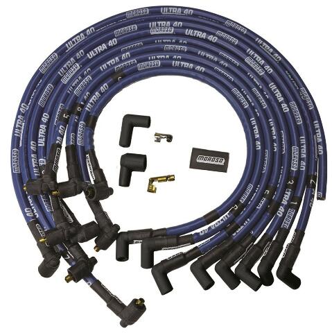 Moroso 73621 Ultra 40 Blue Custom Wire Set (Sleeved, BBC/Under Header/Non-HEI Crab/90? Boots)