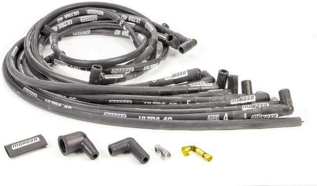 Moroso 73820 Ultra 40 Black Custom Wire Set (Sleeved, BBC, Under Header/HEI, 90? Boots)