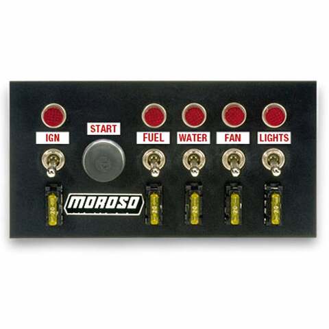 Moroso 74131 Drag Race Toggle Switch Panel (5 ON/OFF Switches, Starter Button)