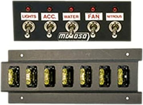 Moroso 74133 Dash-Mount Toggle Switch Panel (5 ON/OFF Switches, 7-Station Fuse Panel)