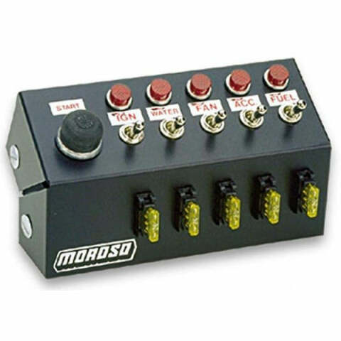 Moroso 74135 Cage-Mount Toggle Switch Panel (5 ON/OFF Switches, Starter Button)