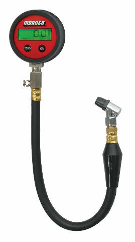 Moroso 89575 Back Lit Digital Tire Pressure Gauge (0-60 PSI, 16/14 Hose, 2-5/8 Face)