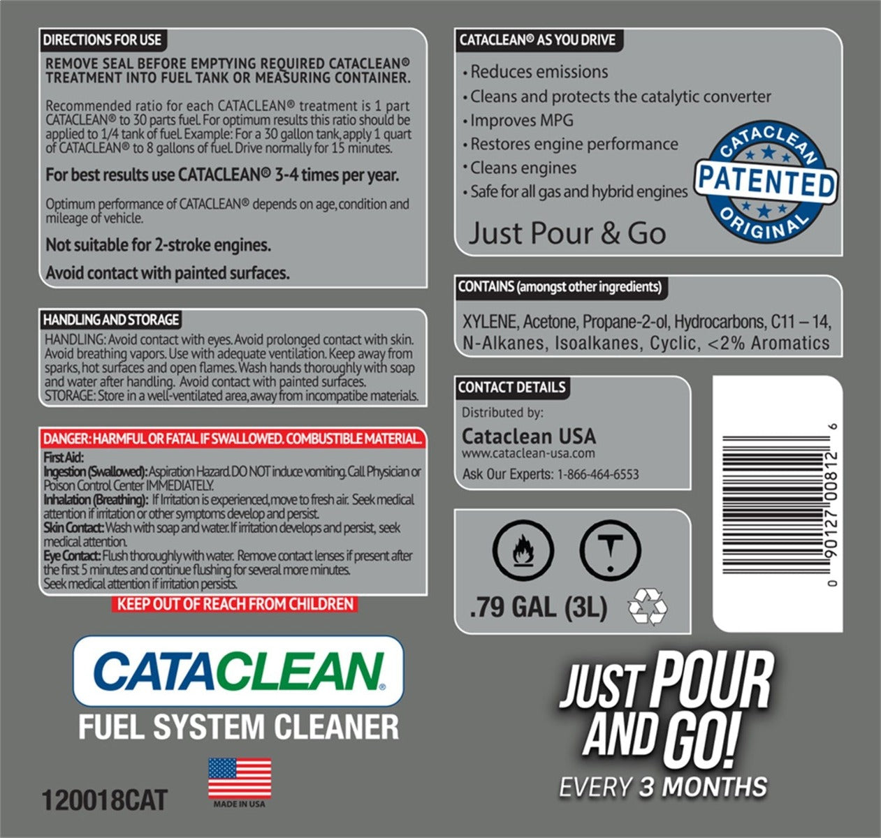 CataClean 120018CAT CATACLEAN- GAS 3L FUEL/EXHAUST SYSTEM