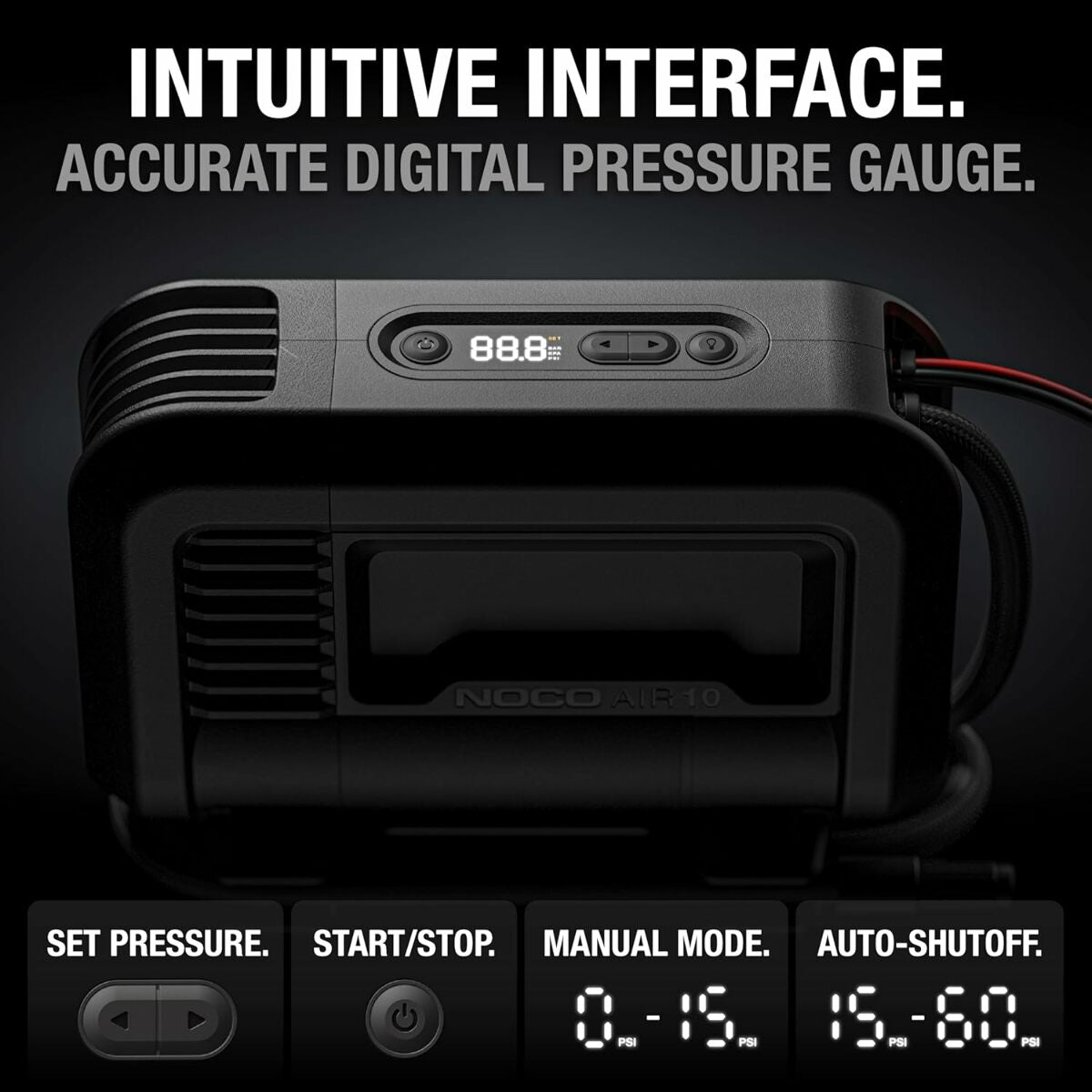 NOCO AIR10 UltraFast 10A Tire Inflator 12V Portable Air Compressor Pump Rated at 60 PSI Inflates Tires from 0-40 PSI in 3.8 Minutes with a Digital Gauge Smart Pressure and Auto-Shutoff