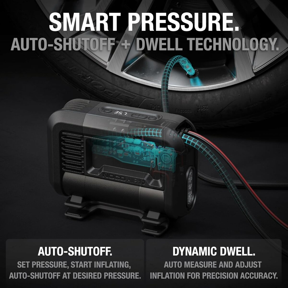 NOCO AIR10 UltraFast 10A Tire Inflator 12V Portable Air Compressor Pump Rated at 60 PSI Inflates Tires from 0-40 PSI in 3.8 Minutes with a Digital Gauge Smart Pressure and Auto-Shutoff