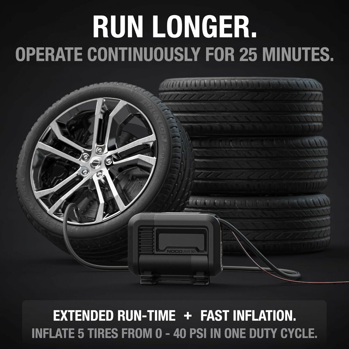 NOCO AIR10 UltraFast 10A Tire Inflator 12V Portable Air Compressor Pump Rated at 60 PSI Inflates Tires from 0-40 PSI in 3.8 Minutes with a Digital Gauge Smart Pressure and Auto-Shutoff