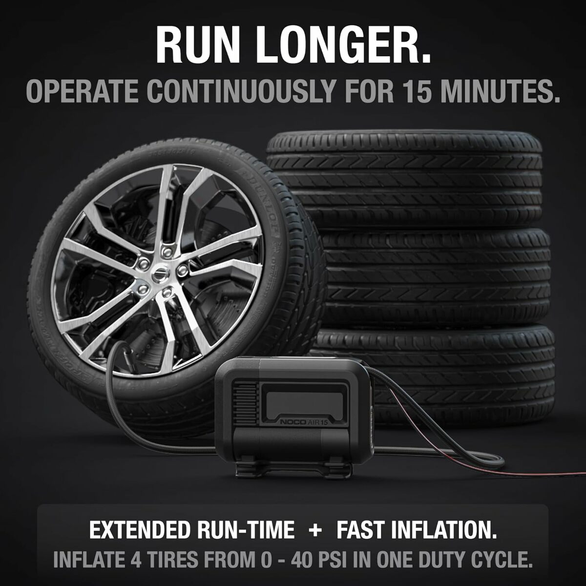 NOCO AIR15 UltraFast 15A Tire Inflator 12V Portable Air Compressor Pump Rated at 80 PSI Inflates Tires from 0-40 PSI in 2.9 Minutes with a Digital Gauge Smart Pressure and Auto-Shutoff