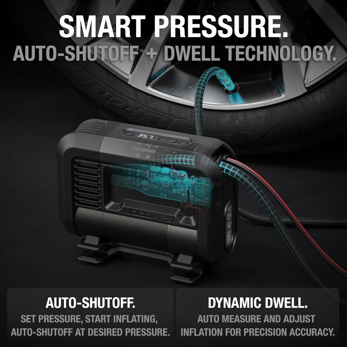 NOCO AIR20 UltraFast 20A Tire Inflator 12V Portable Air Compressor Pump Rated at 100 PSI Inflates Tires from 0-40 PSI in 2.5 Minutes with a Digital Gauge Smart Pressure and Auto-Shutoff