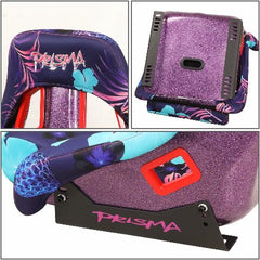 NRG Innovations FRP Bucket Seat PRISMA- PINA Version with Purple pearlized back. Violet Tropical print finish in vegan material plus phone pockets. (Large) FRP-302-PINA