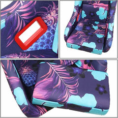 NRG Innovations FRP Bucket Seat PRISMA- PINA Version with Purple pearlized back. Violet Tropical print finish in vegan material plus phone pockets. (Large) FRP-302-PINA