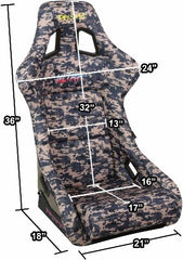 NRG Innovations FRP Bucket Seat PRISMA- Digital Camo Edition in vegan mateirla with Silver pealized black plus phone pockets. (Large) FRP-302-STORM