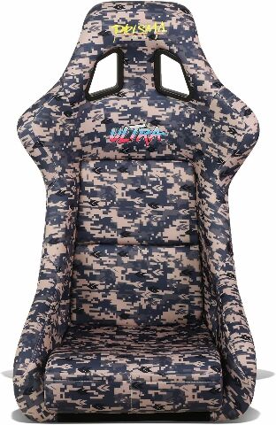 NRG Innovations FRP Bucket Seat PRISMA- Digital Camo Edition in vegan mateirla with Silver pealized black plus phone pockets. (Large) FRP-302-STORM