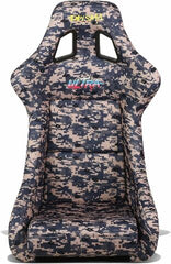 NRG Innovations FRP Bucket Seat PRISMA- Digital Camo Edition in vegan mateirla with Silver pealized black plus phone pockets. (Large) FRP-302-STORM