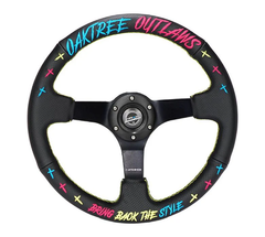 NRG Innovations Reinforced Steering Wheel - Oak Tree Outlaws 3in Deep 5mm matte black spoke RST-036MB-OTOL-TRI