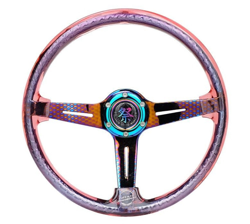NRG MATSURI ACRYLIC TRANSPARENT RED STEERING WHEEL W/ NEO CHROME CENTER RST-027GM-RD