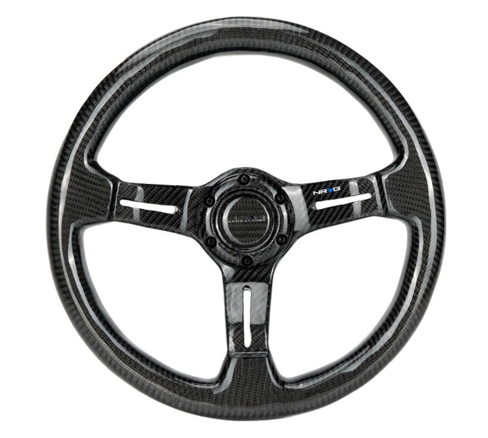 NRG Innovations CARBON FIBER STEERING WHEEL350mm 1.5" Deep Dish with Carbon Fiber Center Spoke ST-010CF-CF
