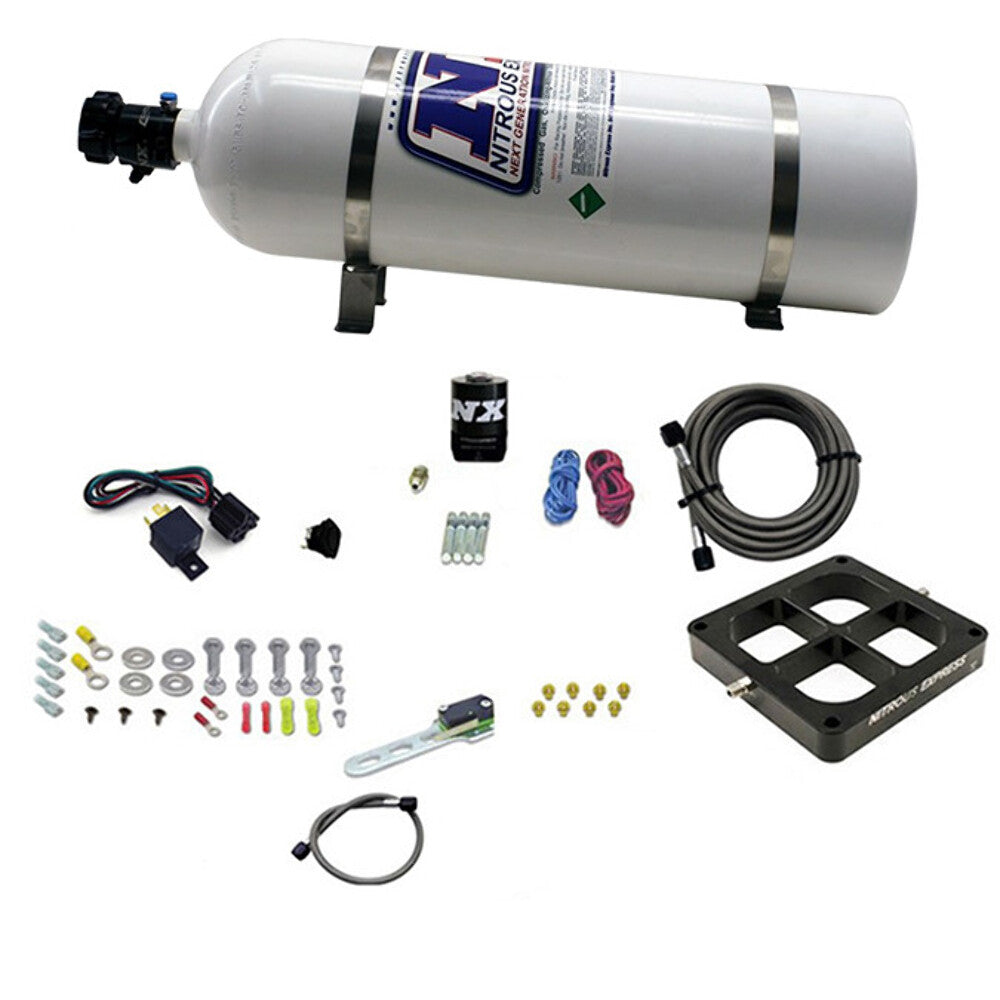 Nitrous Express Dry, Single Entry Billet Crossbar Plate System (4500 Flange) with 15Lb Bottle 66147-15