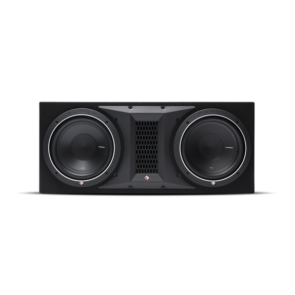 Rockford Fosgate Dual 10" ported loaded enclosure, 500 watts RMS, 
2Ω final, H 13.1” x W 31.1” x pn p1-2x10