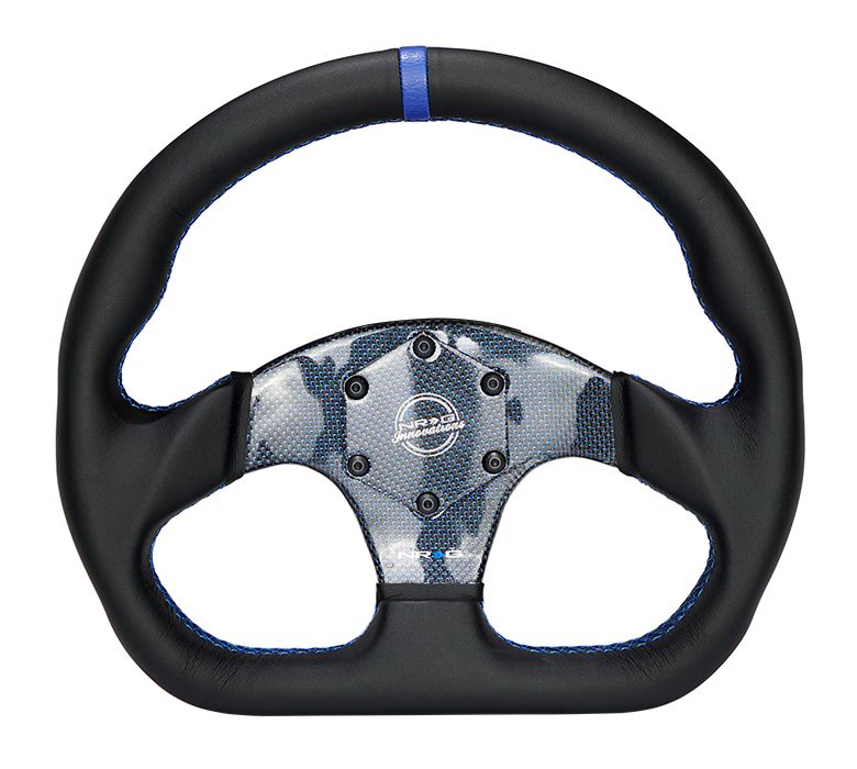 NRG Innovations CARBON FIBER STEERING WHEEL 320MM BLUE CARBON FIBER CENTER W/ BLUE STITCH BLUECENTER MARK FLAT BOTTOM RST-024CF/BL