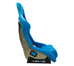 NRG Innovations FRP Bucket Seat PRISMA Edition with pearlized back. All Bluealcantara vegan material special ultra embroidery (XLARGE) FRP-304BL-ULTRA