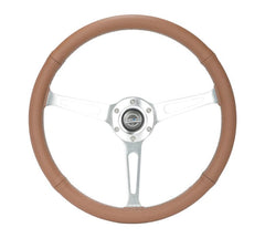 NRG Innovations Reinforced Classic Wheel, 380mm, 3 spoke center with silver finish, 1" Deep Dish with Perforated Brown Leather  RST-380-CIRCUIT-BR