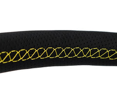 NRG Innovations Reinforced Classic Stealth Wheel, 380mm, 3 spoke center with diagnal slits, 1" Deep Dish with Perforated Leather and Yellow Stitching RST-380-STL-Y