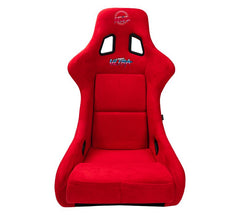 NRG Innovations FRP Bucket Seat PRISMA Edition with pearlized back. All Red alcantara vegan material special ultra embroidery (XLARGE) FRP-304RD-ULTRA
