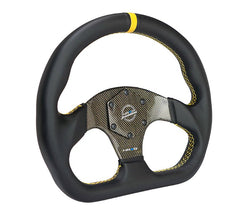 NRG Innovations CARBON FIBER STEERING WHEEL 320MM YELLOW CARBON FIBER CENTER W/ YELLOW STITCH YELLOW CENTER MARK FLAT BOTTOM RST-024CF/GD