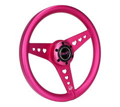 NRG Innovations All Aluminum Steering Wheel 330mm - Heart Cut Out- Ergonomic Grip- Anadized Pink RST-073-PK