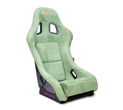 NRG Innovations FRP Bucket Seat PRISMA Edition with pearlized back. All Olive alcantara vegan material w/ phone pockets. (Medium) FRP-303OL-PRISMA