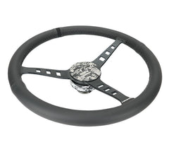 NRG Innovations Reinforced Steering Wheel - Fuguz x NRG collaboration 1.5" Deep, 5mm matte black spoke, 380mm Sport Steering Wheel Black leather w/ black stitching iconic episode 2 laser engraving RST-380SK-EP2