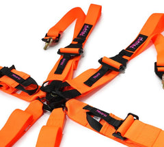 NRG Innovations FIA Approved 6pt 2 inch Shoulder Belt for HANS device. Rotary Cam Lock Buckle, 3" Waist Belt and Crutch Belt - Neon Orange w/ Prisma logo SBH-HRS6PCFOR-P