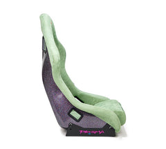 NRG Innovations FRP Bucket Seat PRISMA Edition with pearlized back. All Olive alcantara vegan material w/ phone pockets. (Medium) FRP-303OL-PRISMA