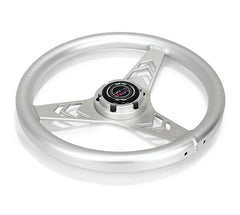 NRG Innovations All Aluminum Steering Wheel 330mm - Arow Cutout- Ergonomic Grip- Anadized Silver RST-070-SL