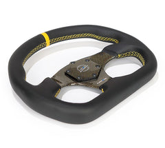 NRG Innovations CARBON FIBER STEERING WHEEL 320MM YELLOW CARBON FIBER CENTER W/ YELLOW STITCH YELLOW CENTER MARK FLAT BOTTOM RST-024CF/GD