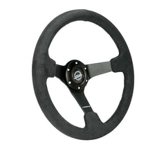NRG Innovations Reinforced Steering Wheel- RACE STYLE - 350mm sport steering wheel (3' deep) black Alcantara w/ Black regularstitching - Matte Black spoke RST-036MB-SA