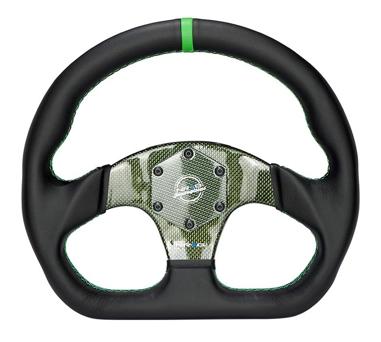 NRG Innovations CARBON FIBER STEERING WHEEL 320MM GREEN CARBON FIBER CENTER W/ GREEN STITCH GREEN CENTER MARK FLAT BOTTOM RST-024CF/GN