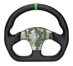 NRG Innovations CARBON FIBER STEERING WHEEL 320MM GREEN CARBON FIBER CENTER W/ GREEN STITCH GREEN CENTER MARK FLAT BOTTOM RST-024CF/GN