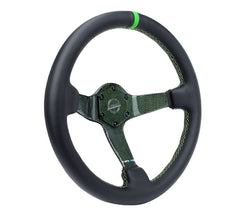 NRG Innovations CARBON FIBER STEERING WHEEL 350mm Green Carbon Fiber, Green stiching, Green center mark, Leather RST-036CF-GN