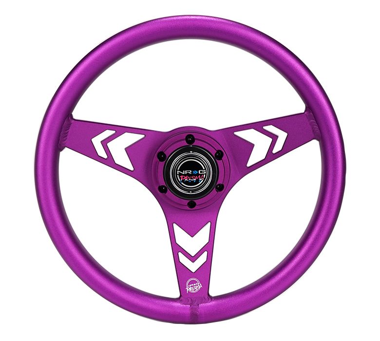 NRG Innovations All Aluminum Steering Wheel 330mm - Arow Cutout- Ergonomic Grip- Anadized Purple RST-070-PP