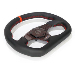 NRG Innovations CARBON FIBER STEERING WHEEL 320MM RED CARBON FIBER CENTER W/ RED STITCH RED CENTER MARK FLAT BOTTOM RST-024CF/RD